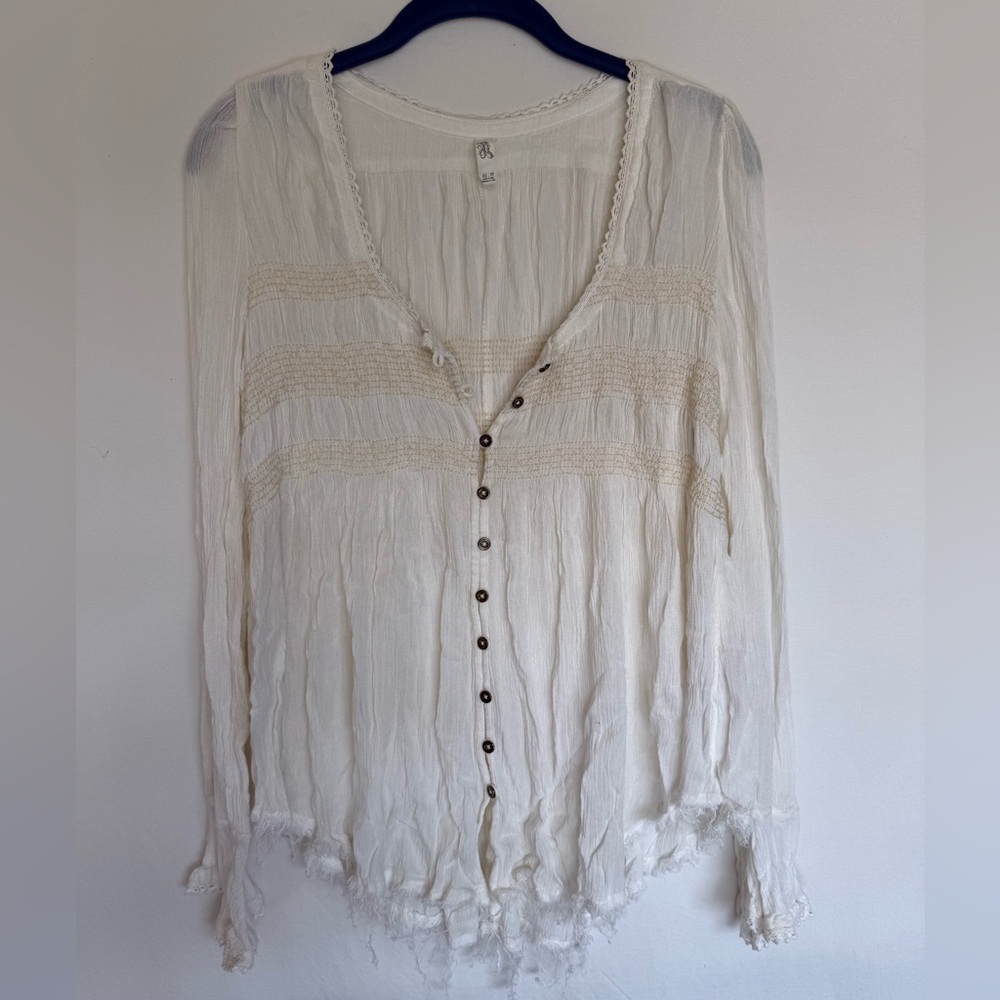 Free People Cream Button-Down Blouse Women’s Size XS
